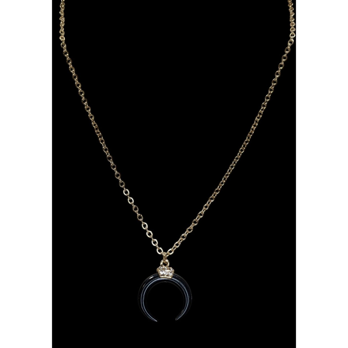 Crescent Moon Pendant Necklace Black Gold Tone Gothic Witchy Celestial Jewelry