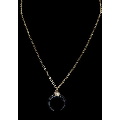 Crescent Moon Pendant Necklace Black Gold Tone Gothic Witchy Celestial Jewelry
