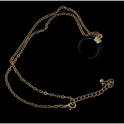 Crescent Moon Pendant Necklace Black Gold Tone Gothic Witchy Celestial Jewelry