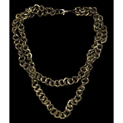 Vintage Textured Bronze Chain Necklace Double Layered Antique Finish