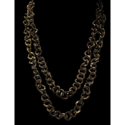 Vintage Textured Bronze Chain Necklace Double Layered Antique Finish