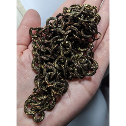 Vintage Textured Bronze Chain Necklace Double Layered Antique Finish