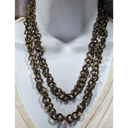 Vintage Textured Bronze Chain Necklace Double Layered Antique Finish