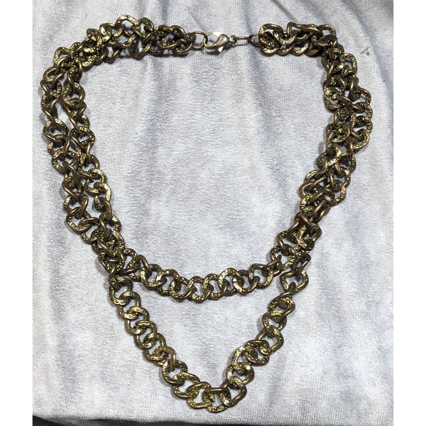 Vintage Textured Bronze Chain Necklace Double Layered Antique Finish