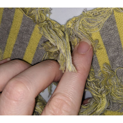 Avec Striped Fringe Cardigan Yellow Grey Retro Distressed Streetwear
