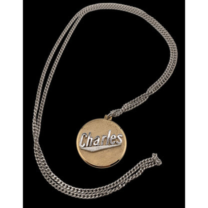 Vintage 1980s Swank Gold-Tone Nameplate Pendant Necklace "Charles" 24"