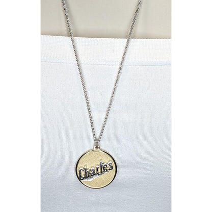 Vintage 1980s Swank Gold-Tone Nameplate Pendant Necklace "Charles" 24"