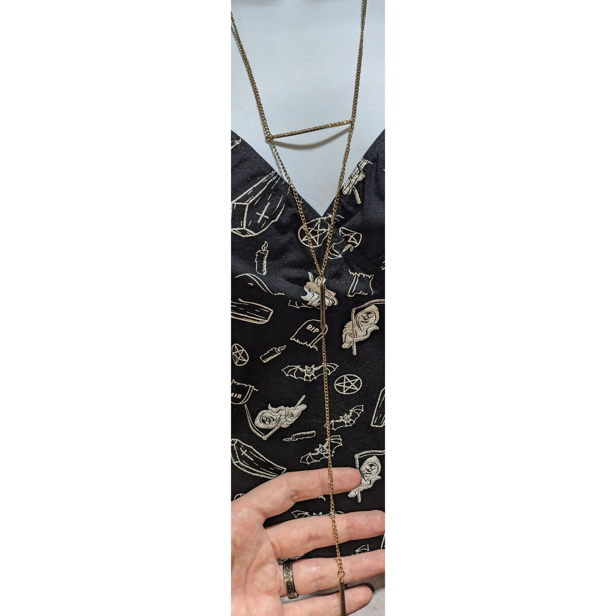 Minimalist Y2K Lariat Gold Tone Bar Chain Drop Statement Necklace