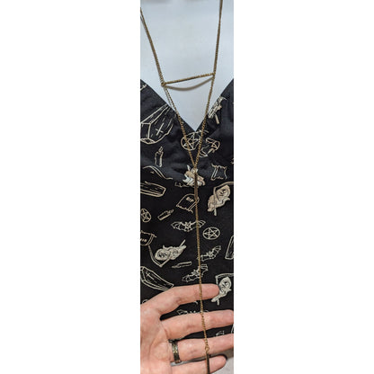 Minimalist Y2K Lariat Gold Tone Bar Chain Drop Statement Necklace