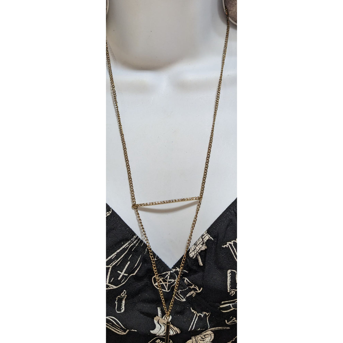 Minimalist Y2K Lariat Gold Tone Bar Chain Drop Statement Necklace