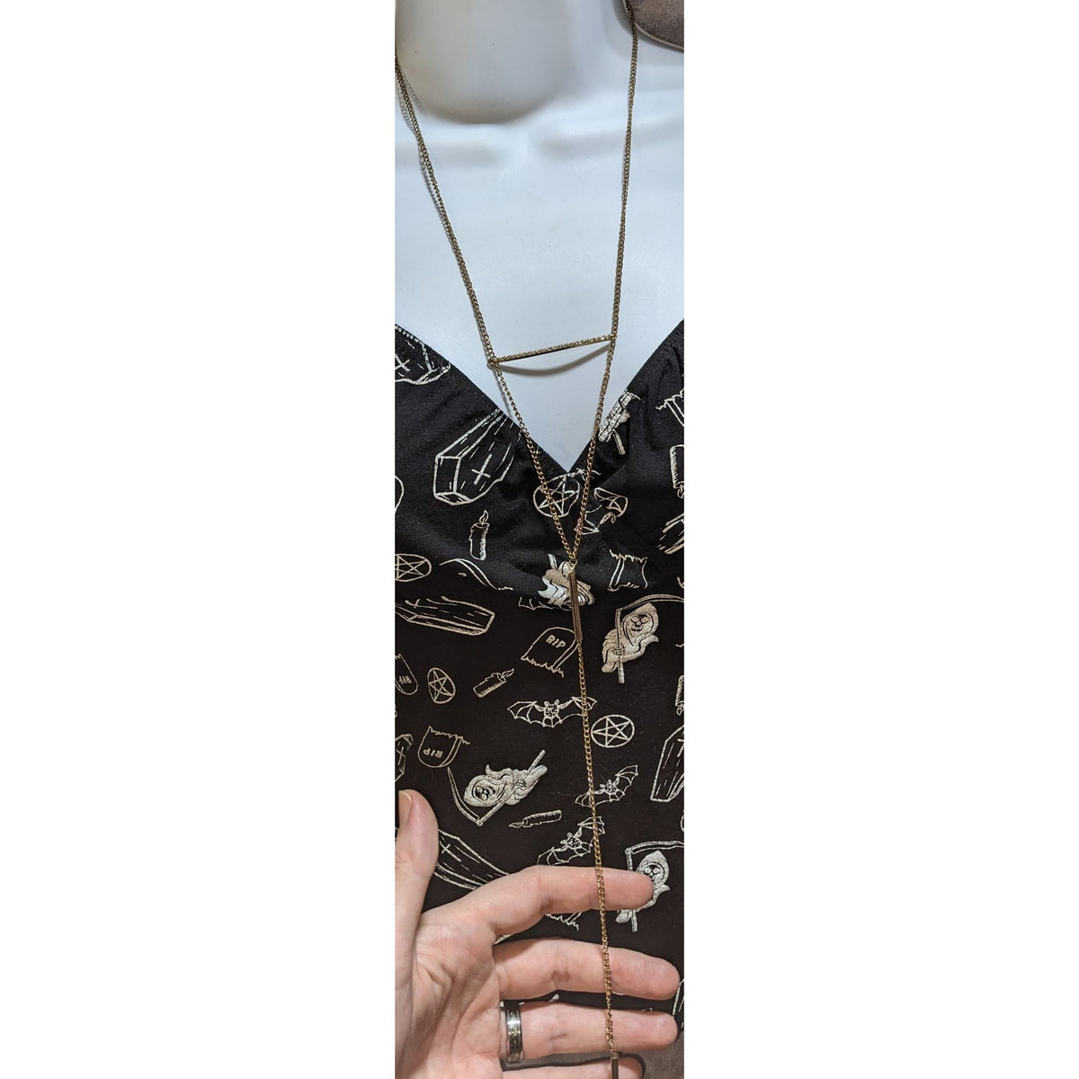 Minimalist Y2K Lariat Gold Tone Bar Chain Drop Statement Necklace