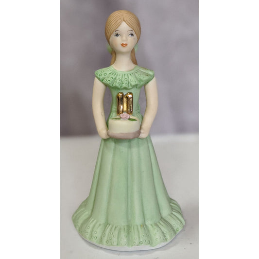Vintage Growing Up Birthday Girls Figurine 1982 By Enesco 11th Birthday Green Dress