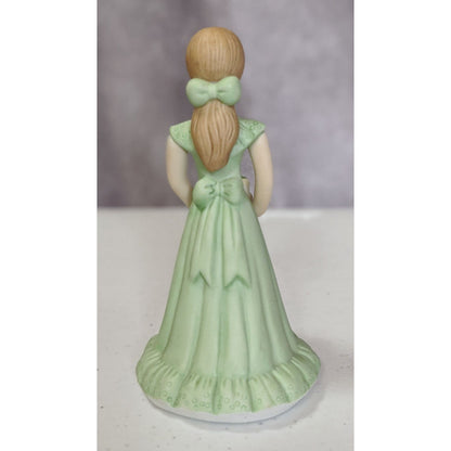 Vintage Growing Up Birthday Girls Figurine 1982 By Enesco 11th Birthday Green Dress