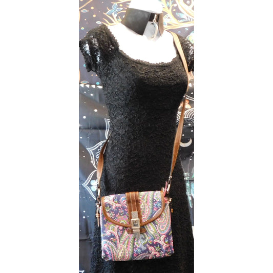 Chaps Rainbow Paisley Crossbody Bag With Brown Accents