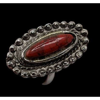 Vintage Southwestern Faux Red Jasper Oval Statement Ring Size 5