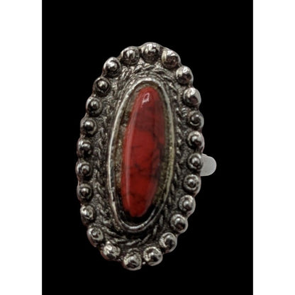 Vintage Southwestern Faux Red Jasper Oval Statement Ring Size 5