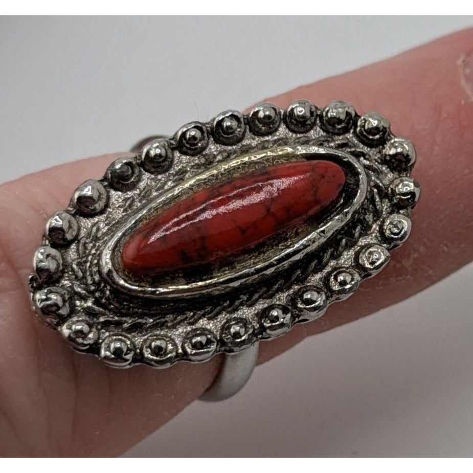 Vintage Southwestern Faux Red Jasper Oval Statement Ring Size 5