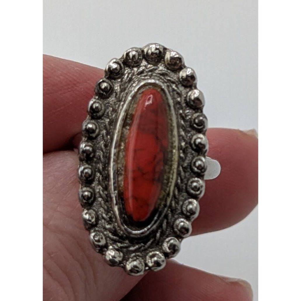 Vintage Southwestern Faux Red Jasper Oval Statement Ring Size 5