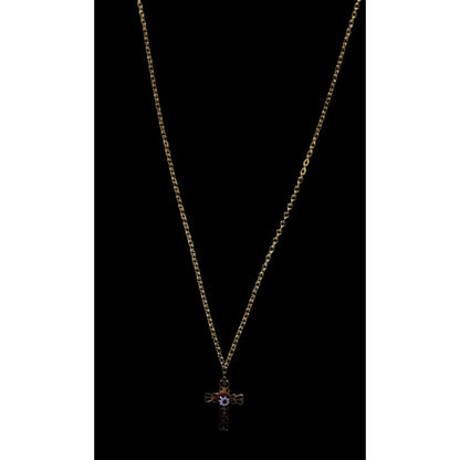 Vintage Religious Dainty Cross Necklace Gold Tone With Italian Glass Flower
