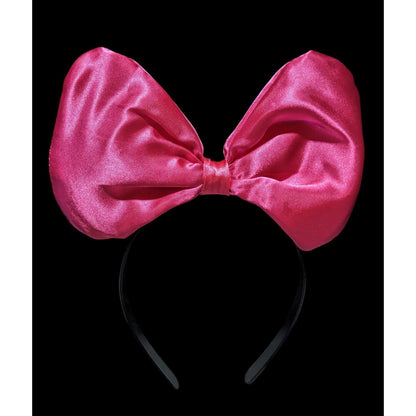 Black Headband With Large Pink Satin Bow