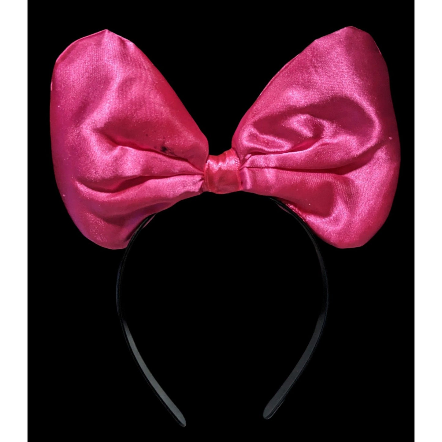 Black Headband With Large Pink Satin Bow