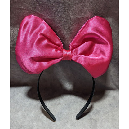 Black Headband With Large Pink Satin Bow