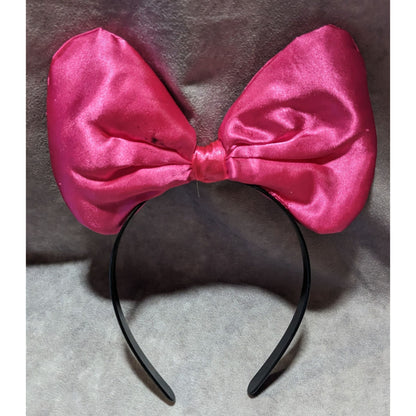 Black Headband With Large Pink Satin Bow