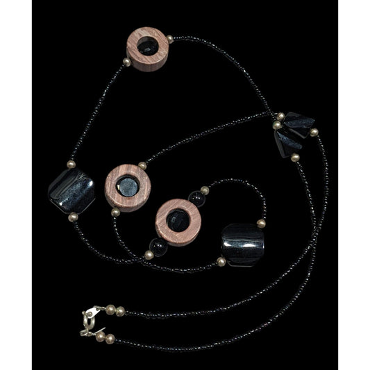 Handmade Unique Wood And Glass Beaded Necklace