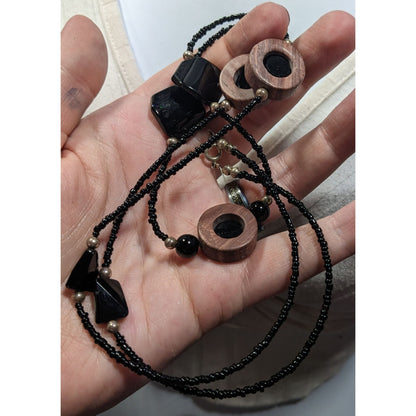 Handmade Unique Wood And Glass Beaded Necklace