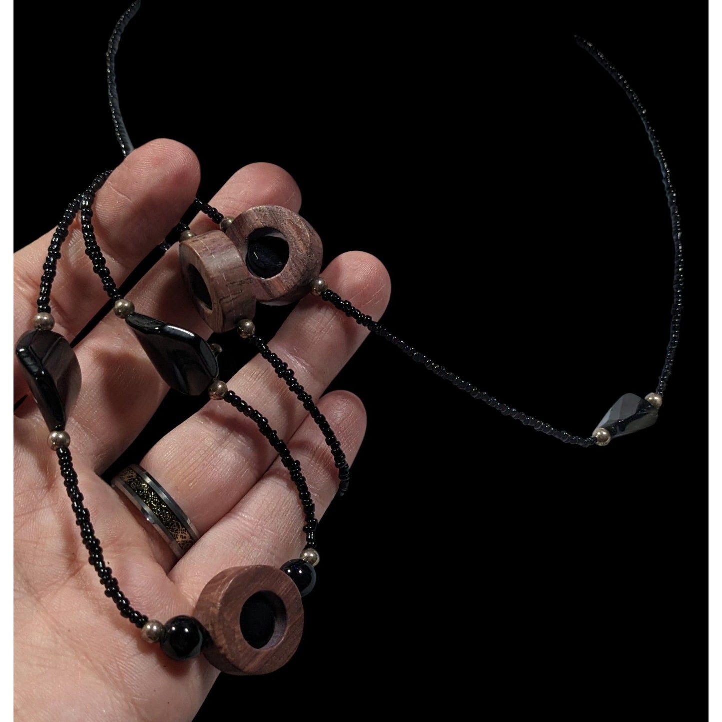 Handmade Unique Wood And Glass Beaded Necklace