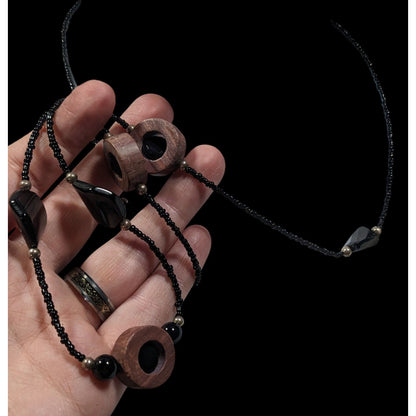 Handmade Unique Wood And Glass Beaded Necklace