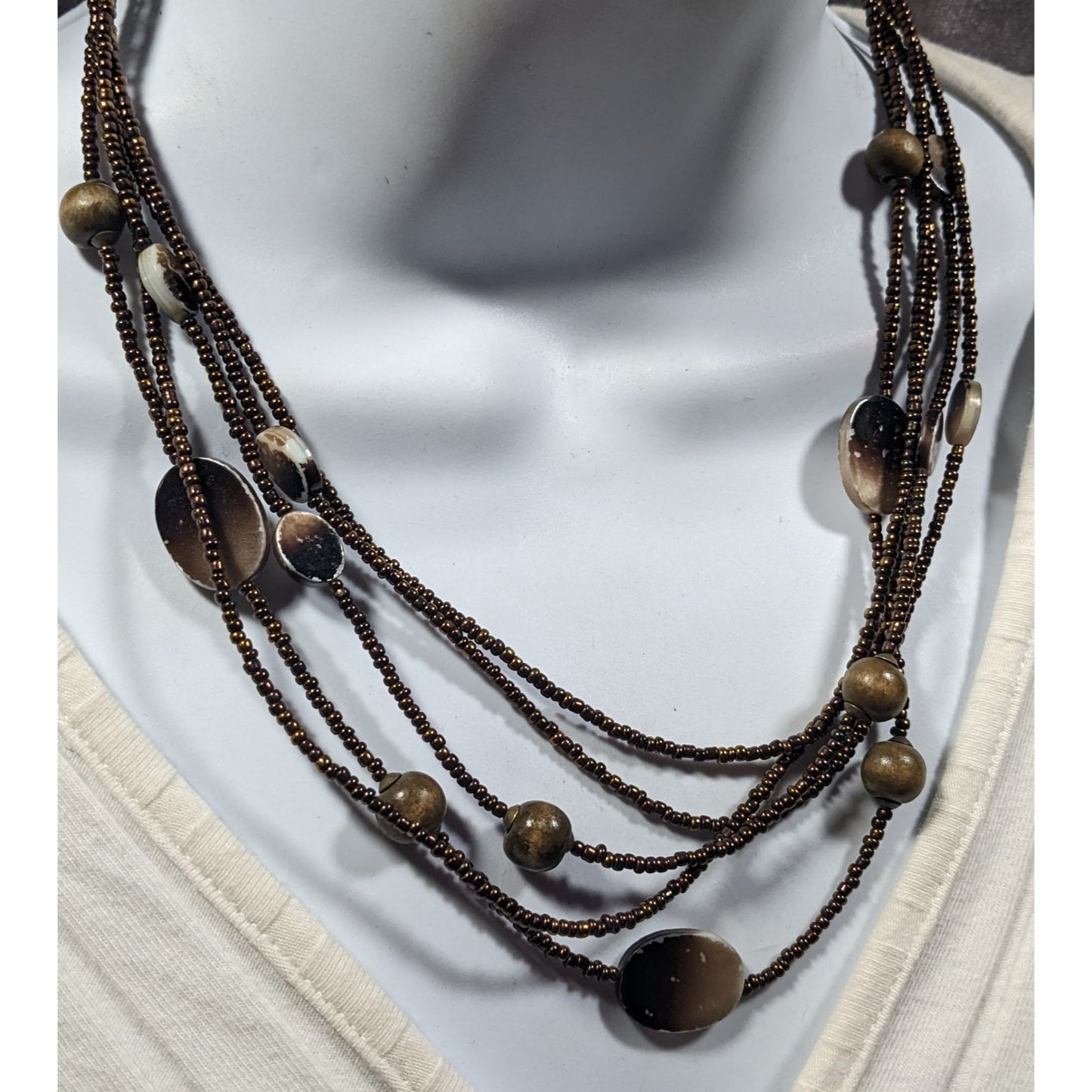 Bohemian Retro Multilayer Glass And Shell Beaded Necklace