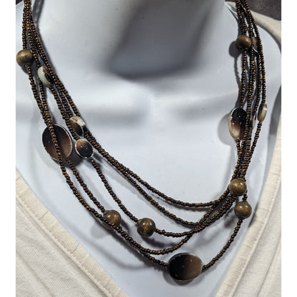 Bohemian Retro Multilayer Glass And Shell Beaded Necklace