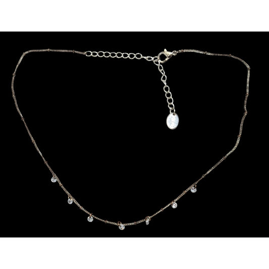 Icing Minimalist Sparkly Gemmed Silver Tone Necklace