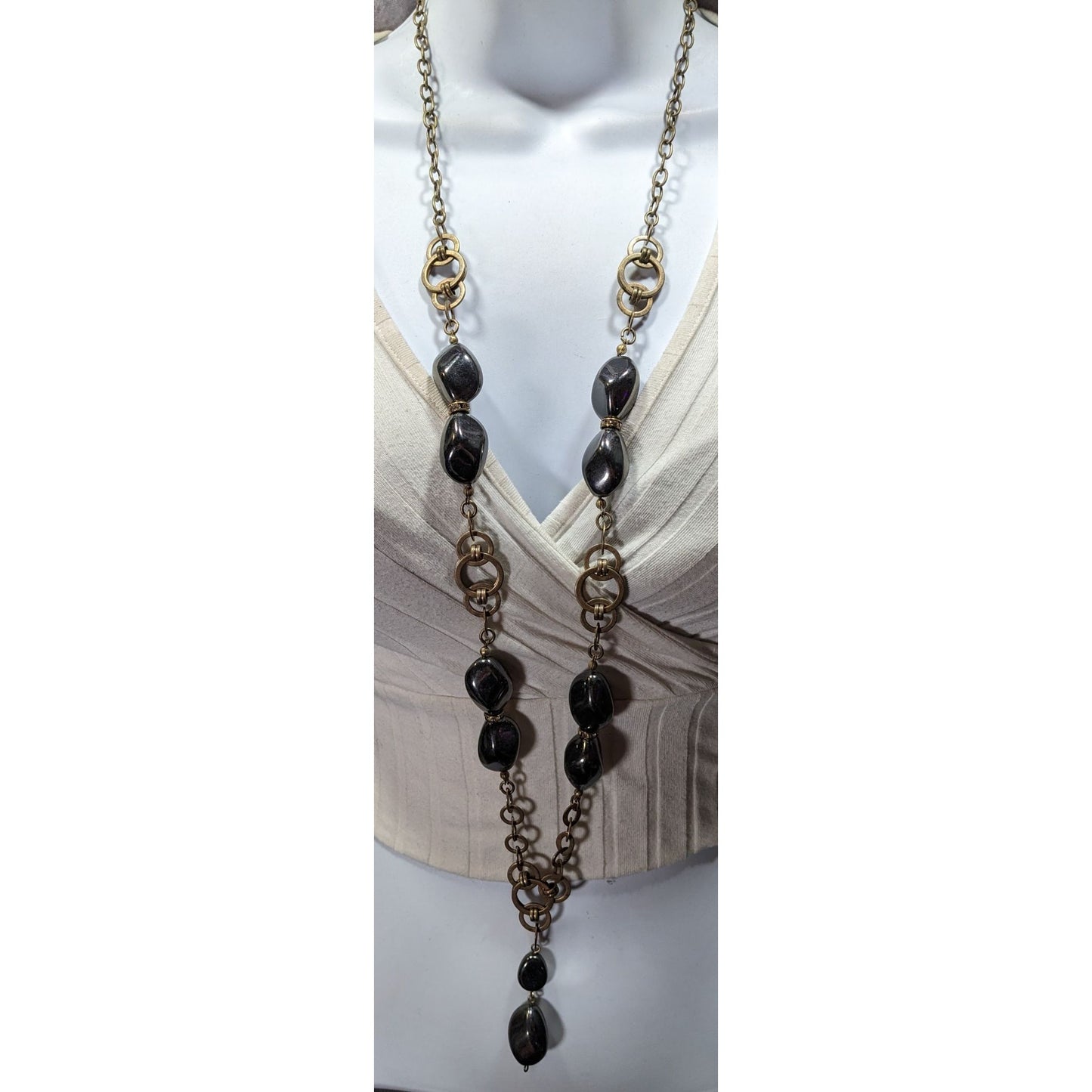 Chico's Modern Glam Faux Hematite And Rhinestone Necklace