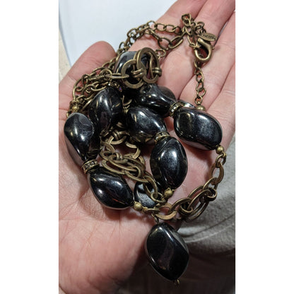 Chico's Modern Glam Faux Hematite And Rhinestone Necklace
