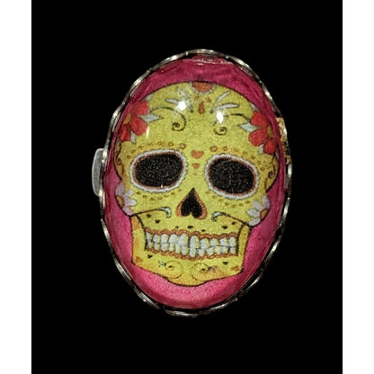 Gothic Sugar Skull Dome Cabochon Adjustable Ring Size 8