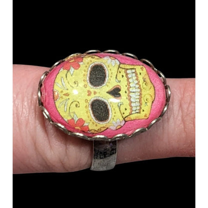 Gothic Sugar Skull Dome Cabochon Adjustable Ring Size 8