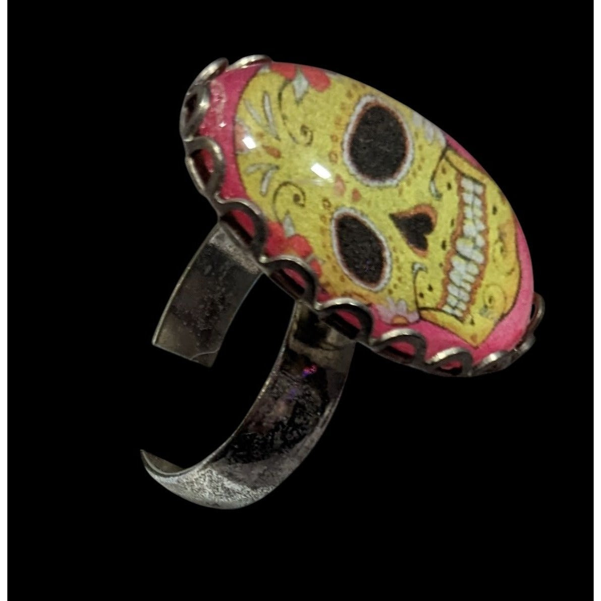 Gothic Sugar Skull Dome Cabochon Adjustable Ring Size 8