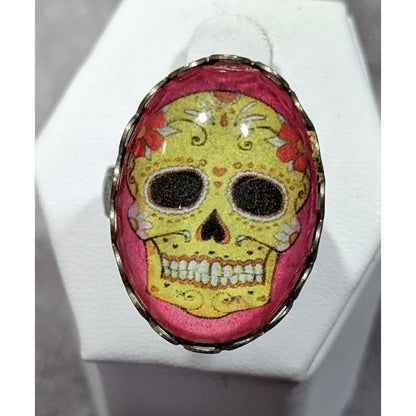 Gothic Sugar Skull Dome Cabochon Adjustable Ring Size 8