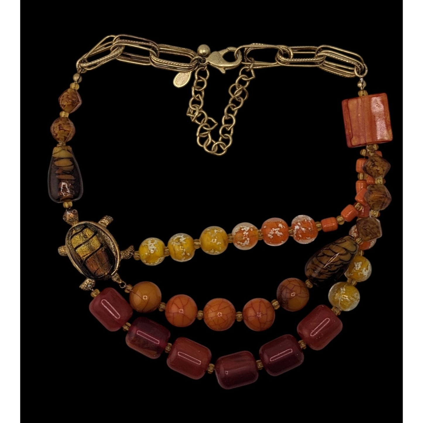 Chicos Turtle Necklace Red Yellow And Orange With Glass And Rhinestones