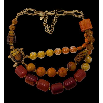 Chicos Turtle Necklace Red Yellow And Orange With Glass And Rhinestones