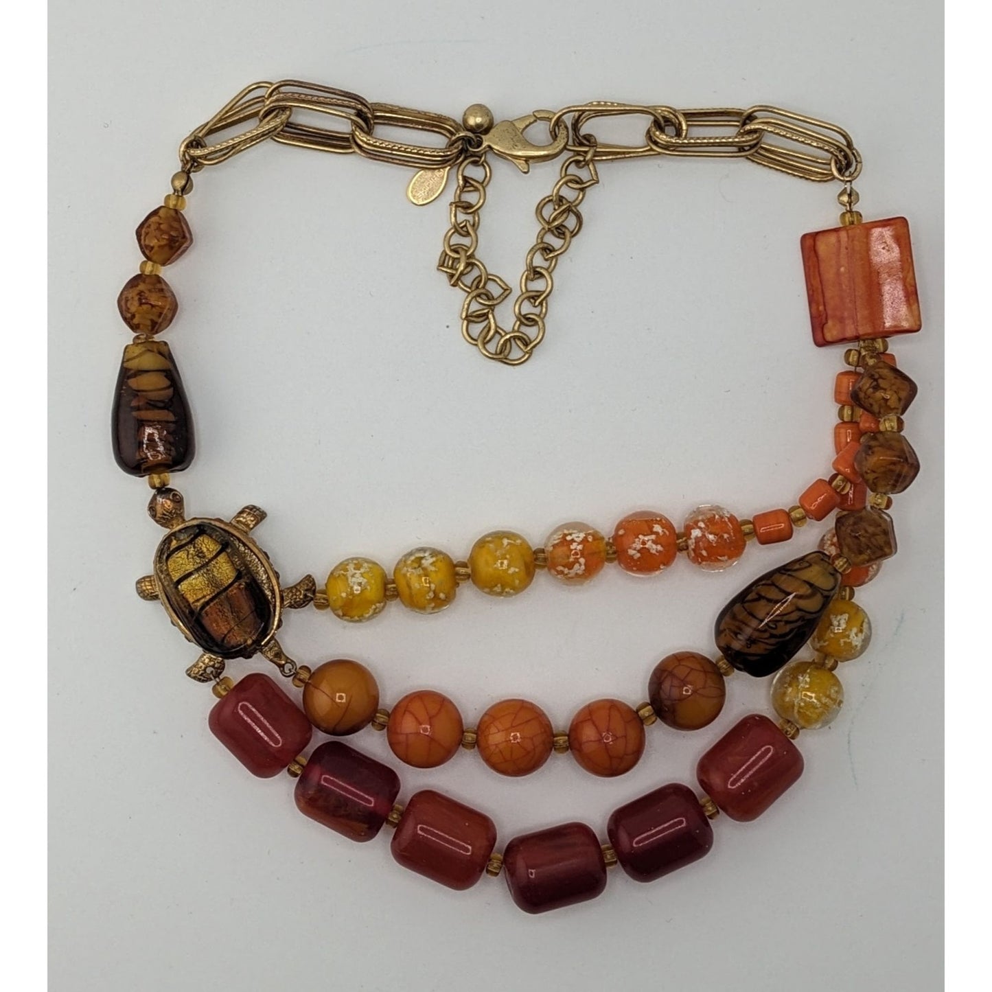 Chicos Turtle Necklace Red Yellow And Orange With Glass And Rhinestones