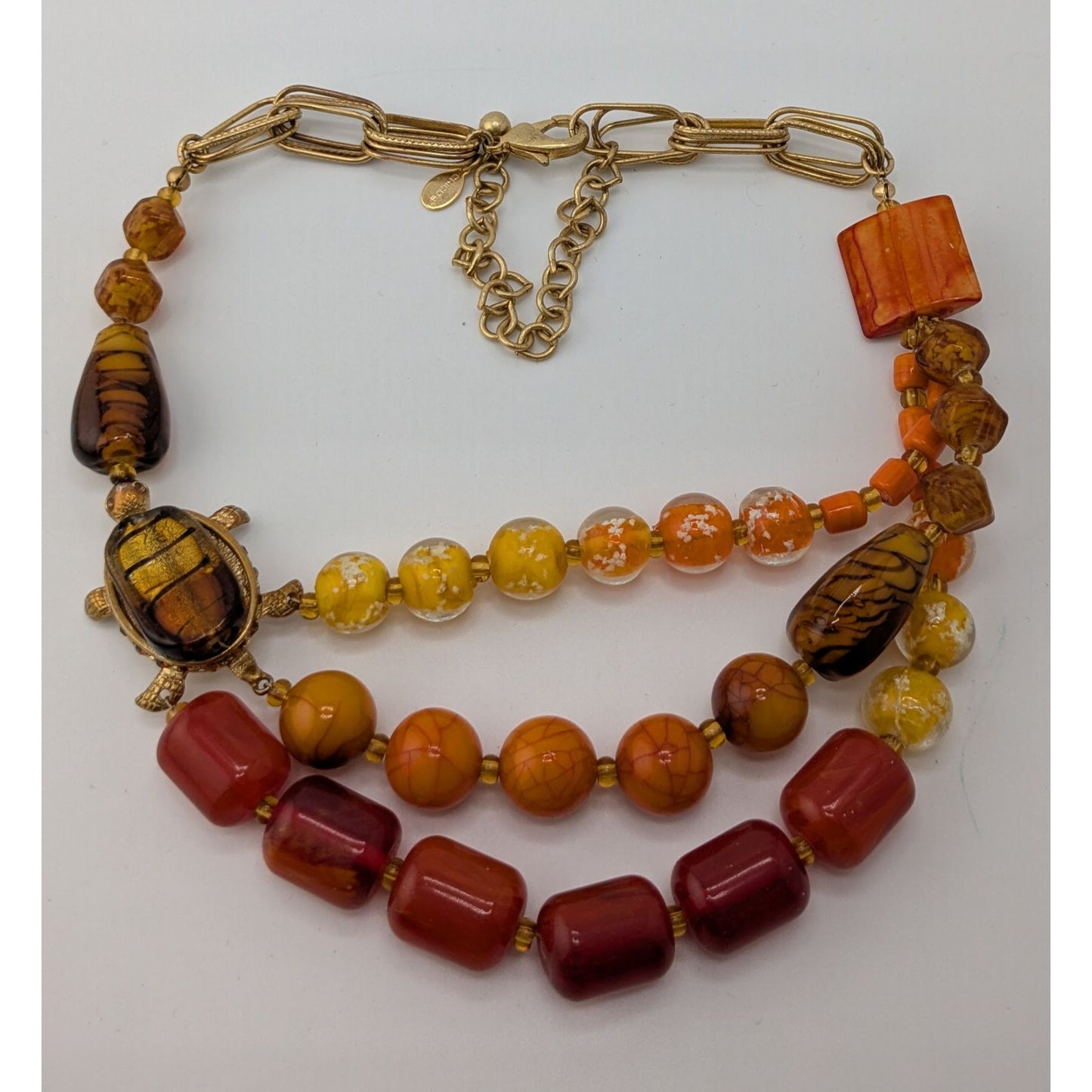 Chicos Turtle Necklace Red Yellow And Orange With Glass And Rhinestones