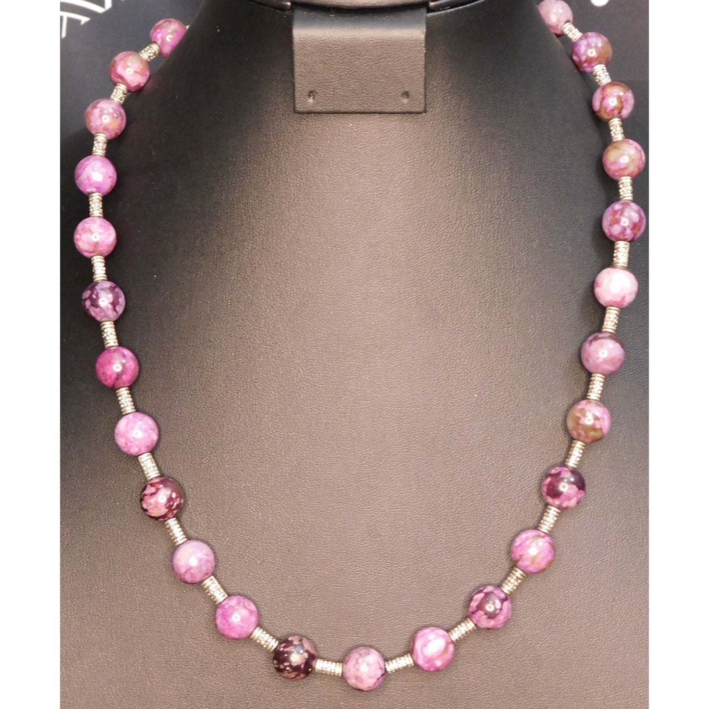 Whimsical Dyed Purple Agate Necklace With Silver Tone Accents