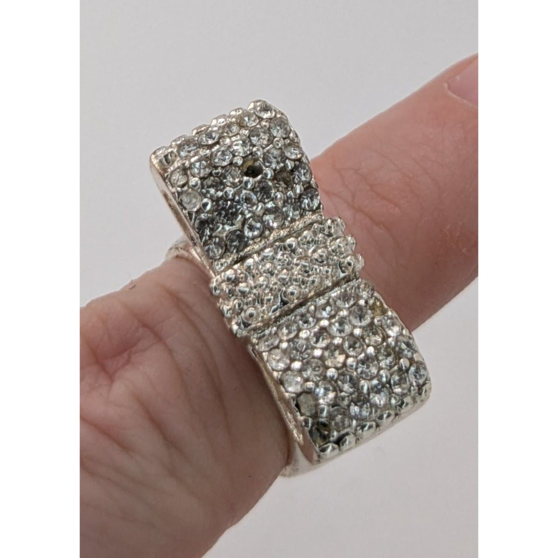 Coquette Glam Rhinestone Pave Bow Ring Size 7