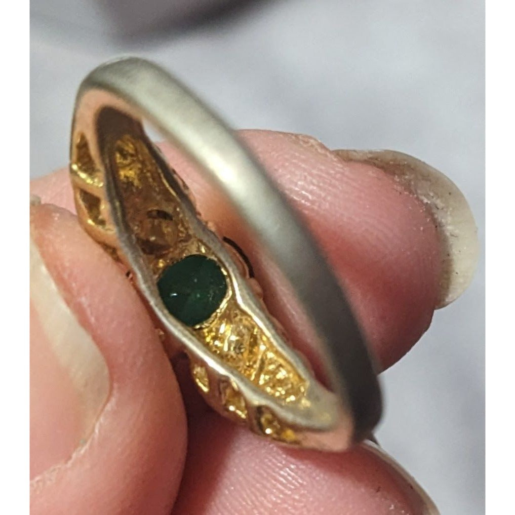 Elegant Mid Century Jewelry Concepts Gold Tone Ring With Green And Clear Stones Size 6 3/4