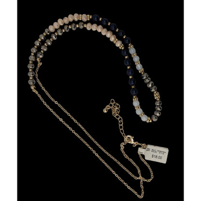 NWT Multicolor Beaded Necklace Gold Tone Long Statement Necklace Blue Gray Neutral Boho Preppy