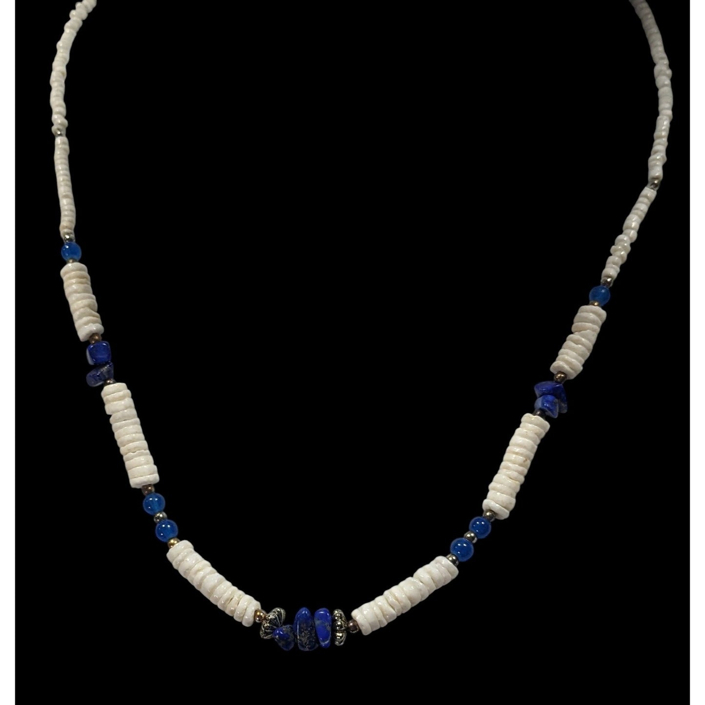 Vintage Shell And Lapis Lazuli Heishi Necklace