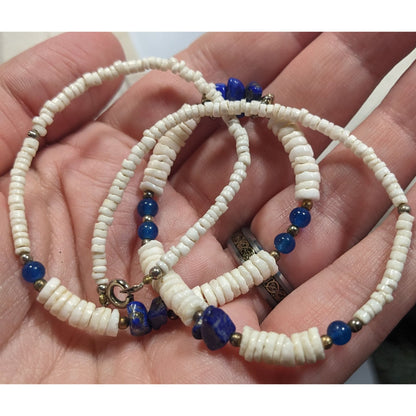 Vintage Shell And Lapis Lazuli Heishi Necklace